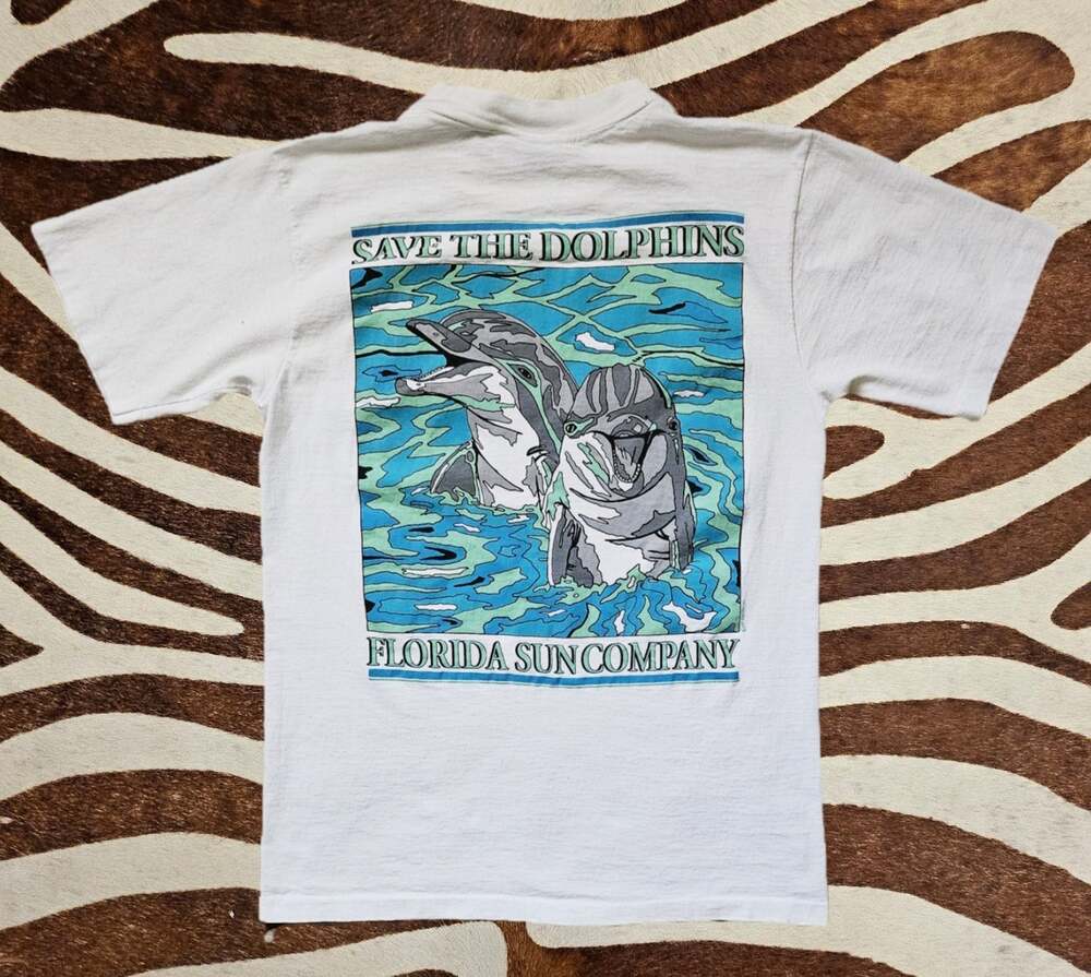 Vintage 90s SAVE THE DOLPHINS FLORIDA SUN COMPANY T-Shirt Nature Animal Sz M